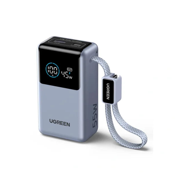 UGREEN 10000mAh 55W Nexode Pro Smart Digital Display Mini Power Bank with Build-in Type-C Cable – 75701B