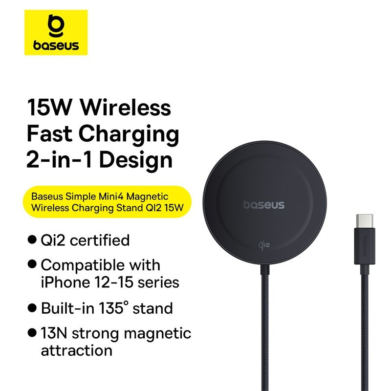 Baseus 15W Simple Mini4 Magnetic Wireless Charging Stand Qi2 Universal