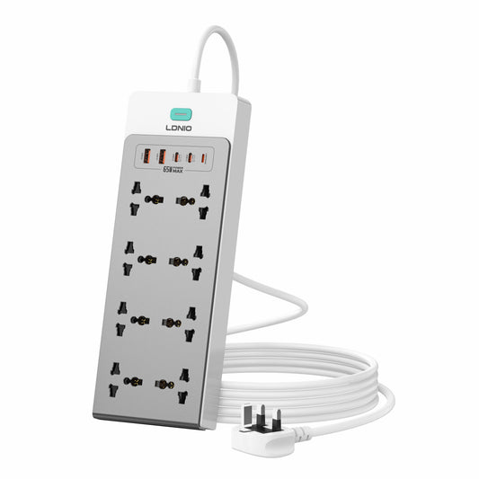 LDNIO 8 Ports 65W GaN 13-in-1 Universal Power Extension Cord - SC4