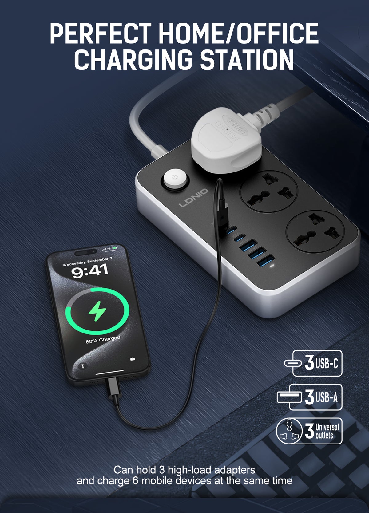 LDNIO 3 Ports Universal Power Extension Cord - SC3604C
