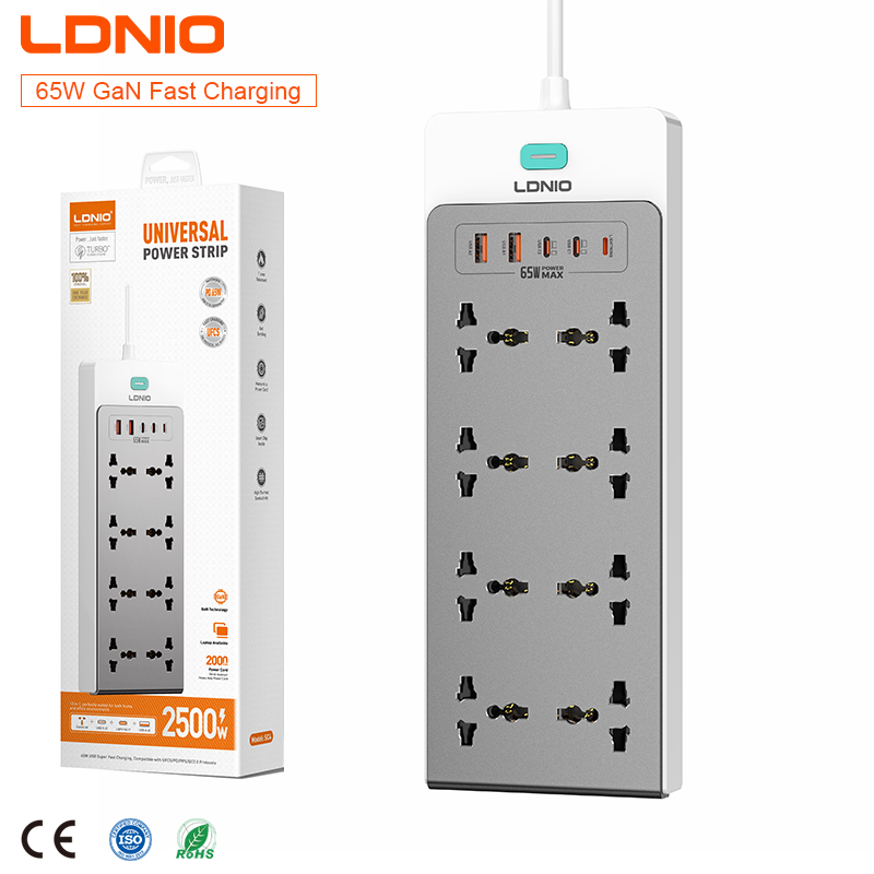LDNIO 8 Ports 65W GaN 13-in-1 Universal Power Extension Cord - SC4