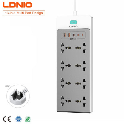 LDNIO 8 Ports 65W GaN 13-in-1 Universal Power Extension Cord - SC4