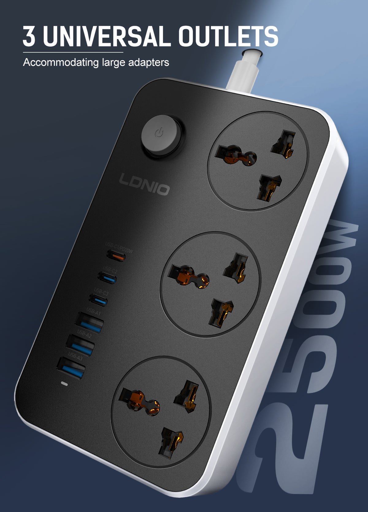 LDNIO 3 Ports Universal Power Extension Cord - SC3604C