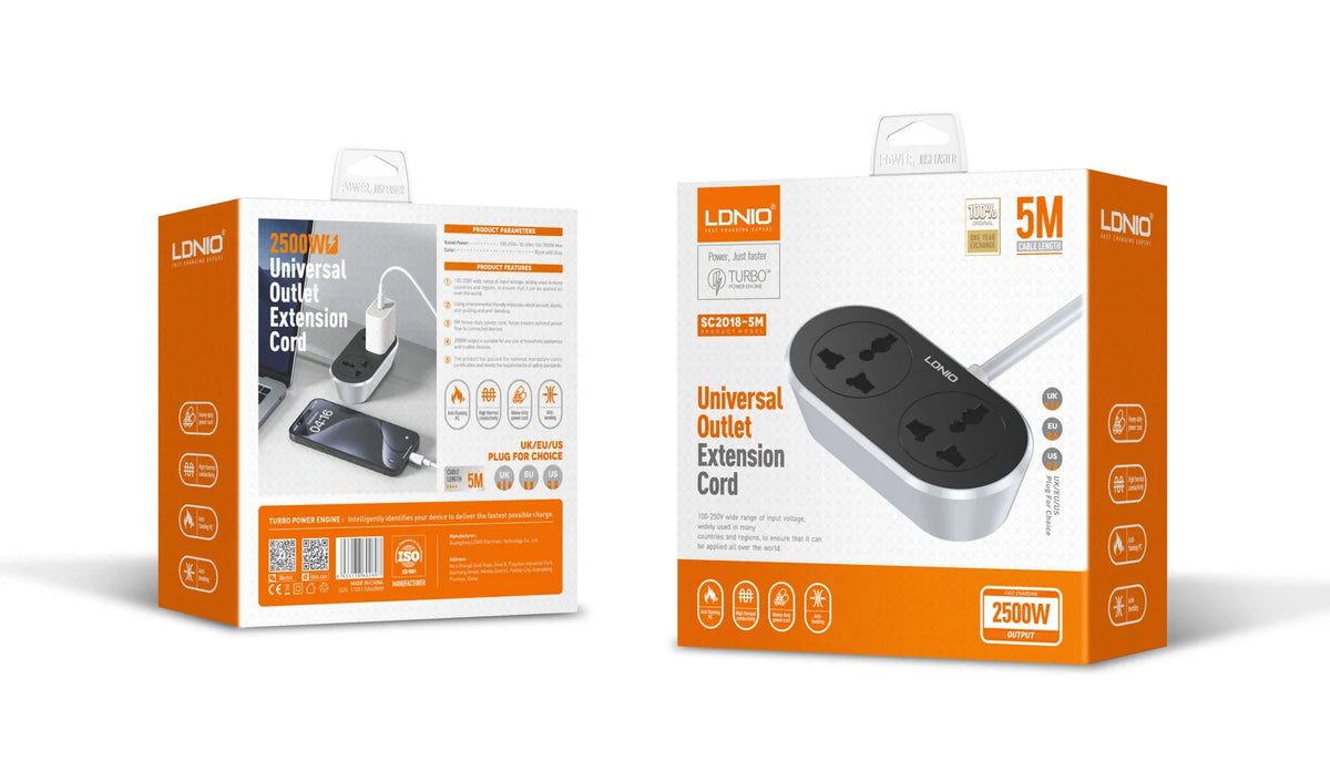 LDNIO 2 Ports Universal Extension Power Socket 5 meter - SC2018-5M