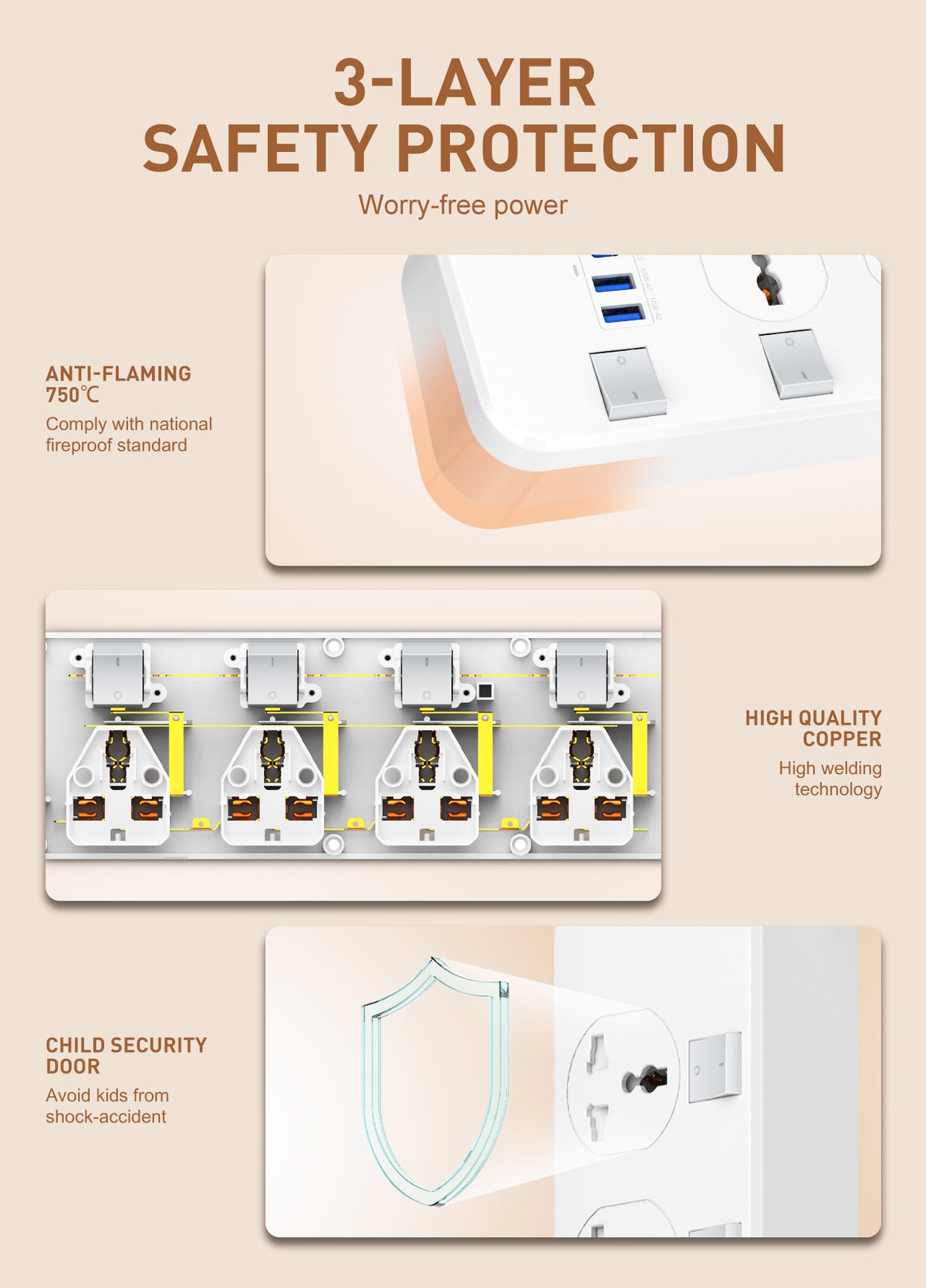 LDNIO 4 Ports Universal Power Extension Cord - SC4408C