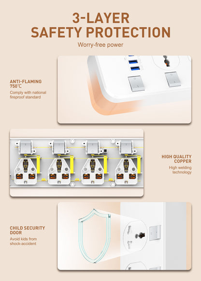 LDNIO 4 Ports Universal Power Extension Cord - SC4408C