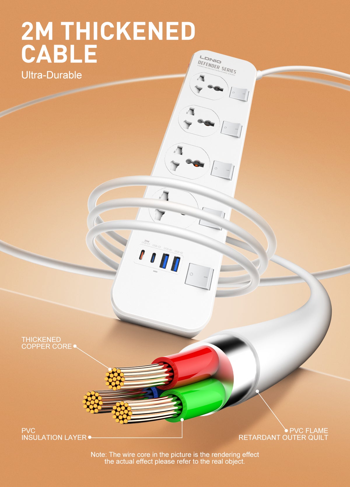 LDNIO 4 Ports Universal Power Extension Cord - SC4408C