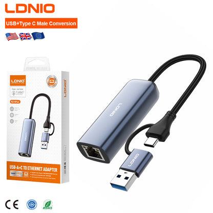 LDNIO RJ45 Gigabit Ethernet Adapter USB + C