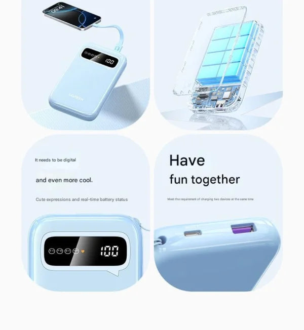 UGREEN 10000mAh 20W Two-way Fast Charging Power Bank with Type-C to Type-C Cable – 45423B