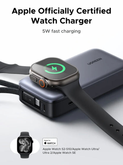 UGREEN 10000mAh 30W + Magnetic Apple Watch & Inbuilt Type-C Cable Fast Charger Power Bank – 55434B