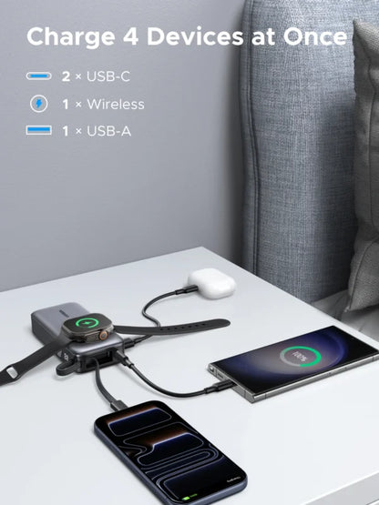 UGREEN 10000mAh 30W + Magnetic Apple Watch & Inbuilt Type-C Cable Fast Charger Power Bank – 55434B
