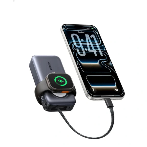 UGREEN 10000mAh 30W + Magnetic Apple Watch & Inbuilt Type-C Cable Fast Charger Power Bank – 55434B