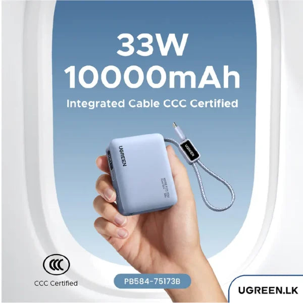 UGREEN 10000mAh 33W Fast Charging Power Bank With Type C Cable – 75173B