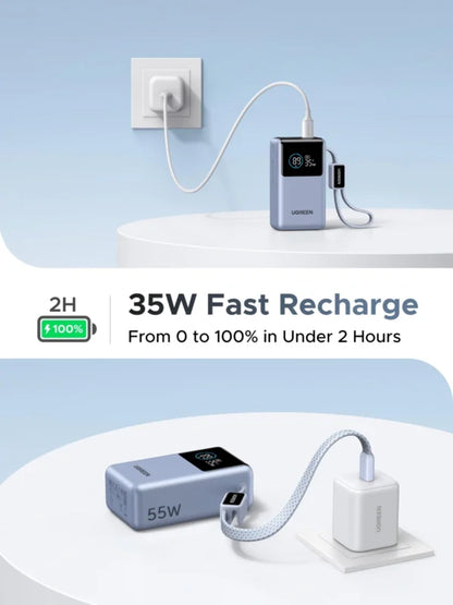 UGREEN 10000mAh 55W Nexode Pro Smart Digital Display Mini Power Bank with Build-in Type-C Cable – 75701B