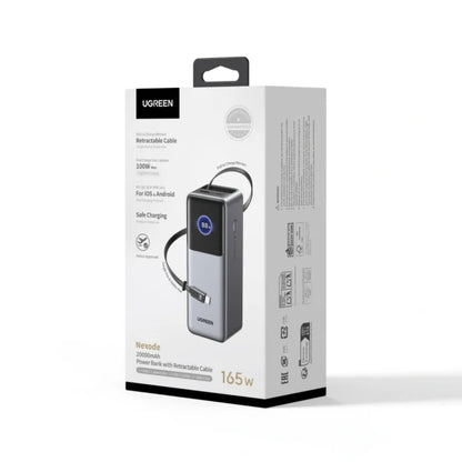 UGREEN 20000mAh 165W Power Bank with Retractable Cable – 55987B