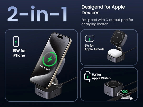 UGREEN 15W 2-in-1 Qi2 Magnetic Wireless Charger – 35316