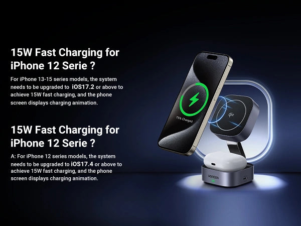 UGREEN 15W 2-in-1 Qi2 Magnetic Wireless Charger – 35316