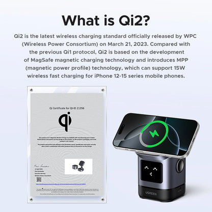 UGREEN 2-in-1 UNO Series Qi2 Magnetic Station Wireless Charger – 45775