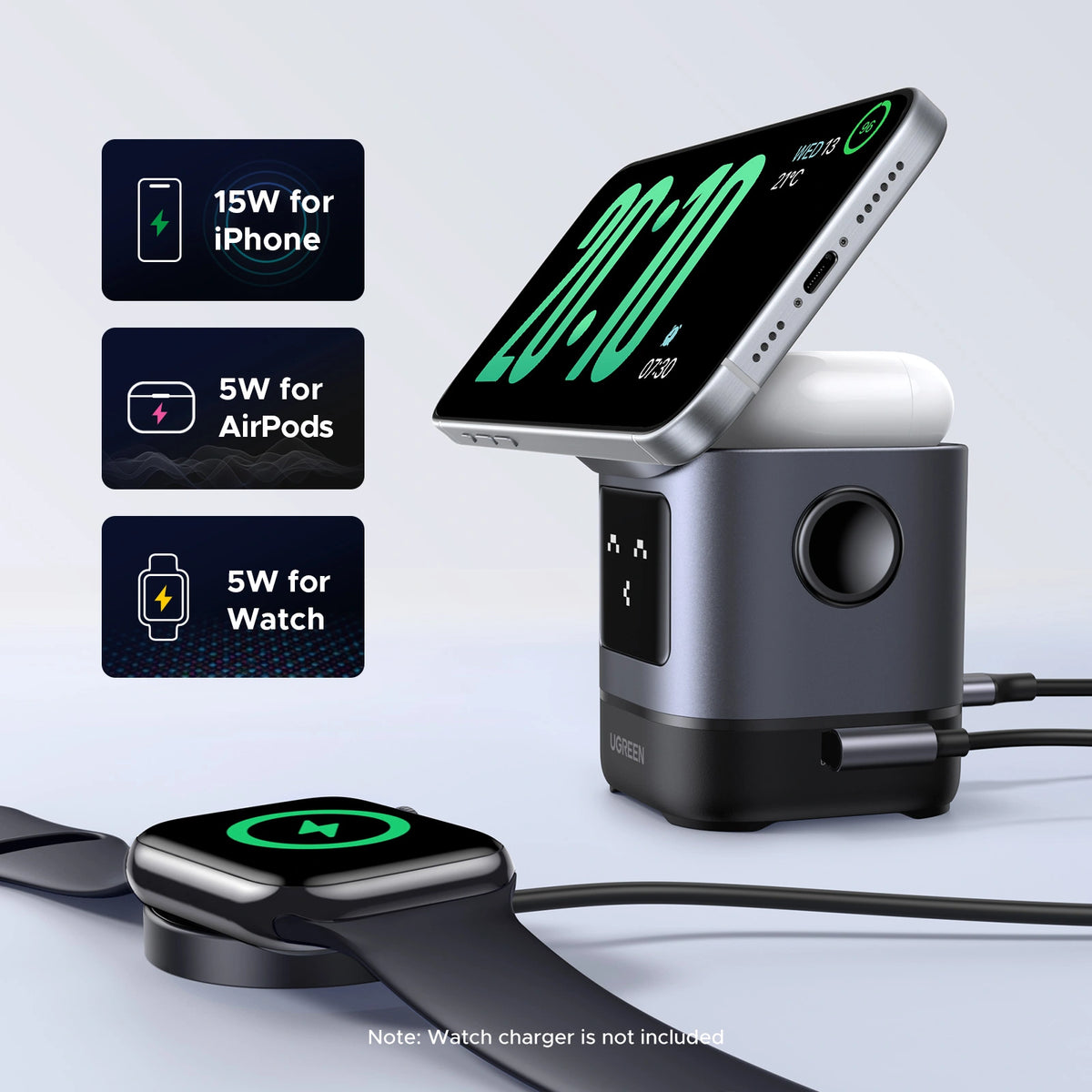 UGREEN 2-in-1 UNO Series Qi2 Magnetic Station Wireless Charger – 45775