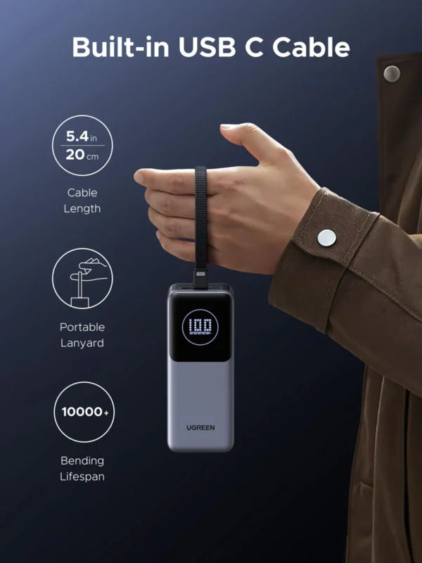 UGREEN 20000mAh 130W Nexode Smart Display Power Bank with Built-in Cable – 55365B