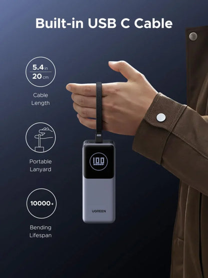 UGREEN 20000mAh 130W Nexode Smart Display Power Bank with Built-in Cable – 55365B