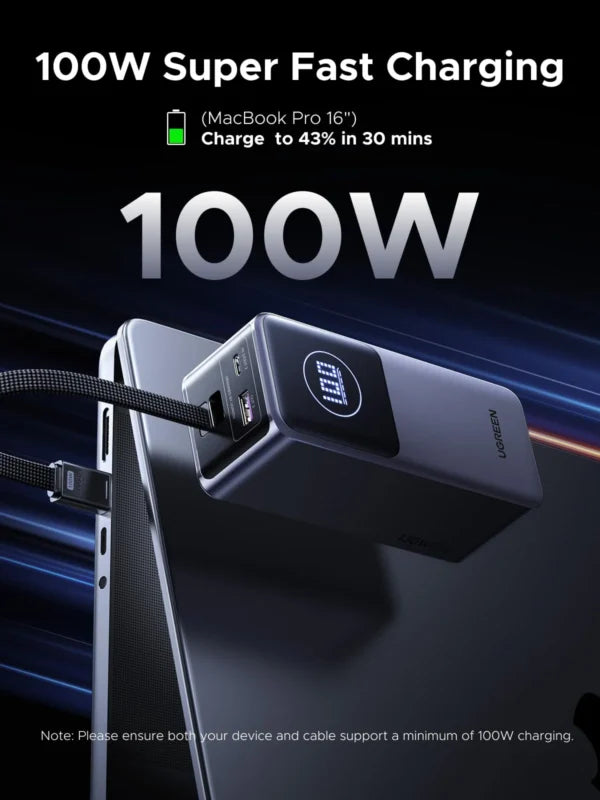 UGREEN 20000mAh 130W Nexode Smart Display Power Bank with Built-in Cable – 55365B
