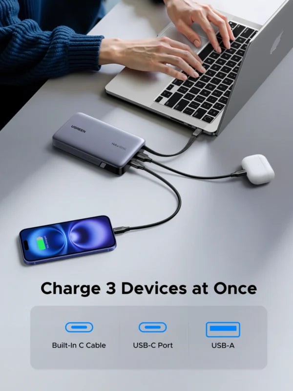 UGREEN 20000mAh 145W Power Bank with Built-in Cable – 55992B