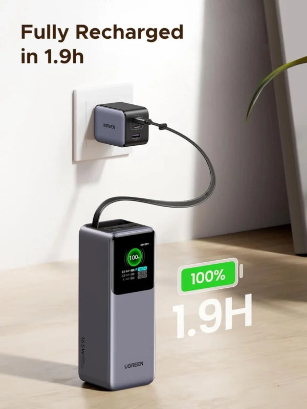 UGREEN 20000mAh 165W Nexode Smart Display Power Bank with Retractable Cable (CCC version) – 95670B