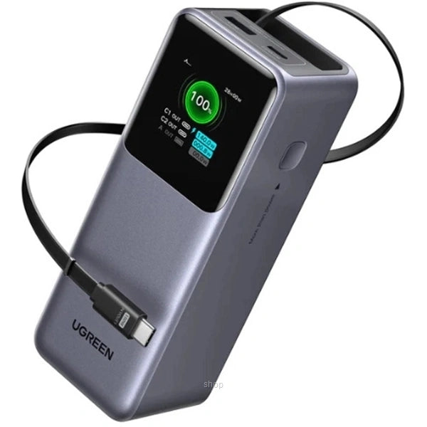 UGREEN 20000mAh 165W Nexode Smart Display Power Bank with Retractable Cable (CCC version) – 95670B