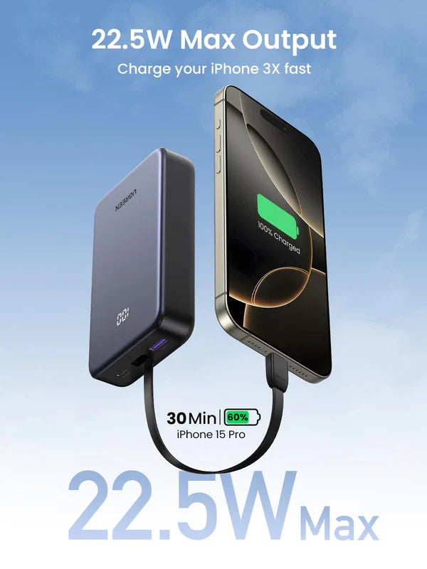 UGREEN 20000mAh 20W Power Bank with Integrated Type-C Cable – 45762