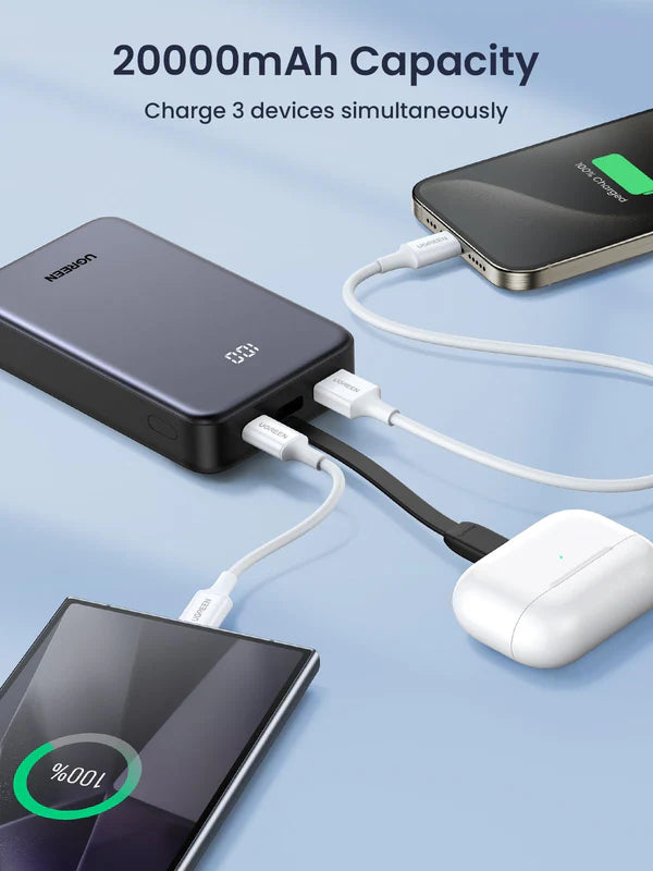 UGREEN 20000mAh 20W Power Bank with Integrated Type-C Cable – 45762
