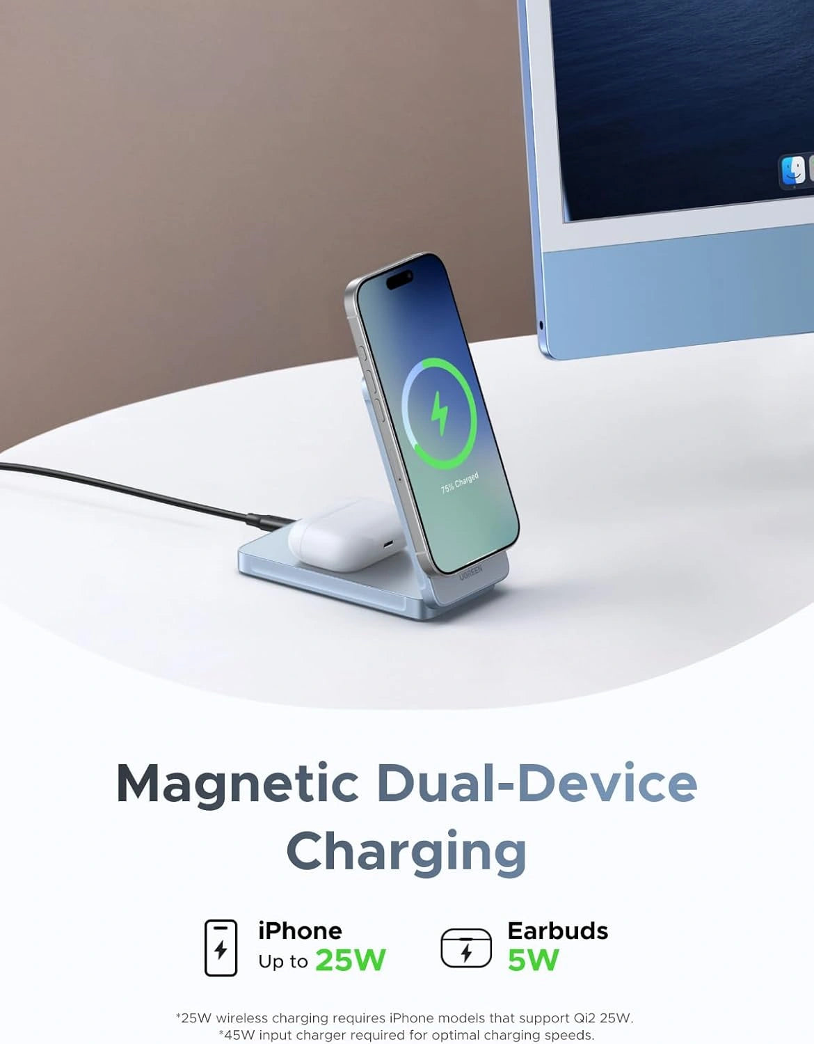 UGREEN 25W Qi2 MagFlow 2-in-1 Magnetic Wireless Charger – 55963