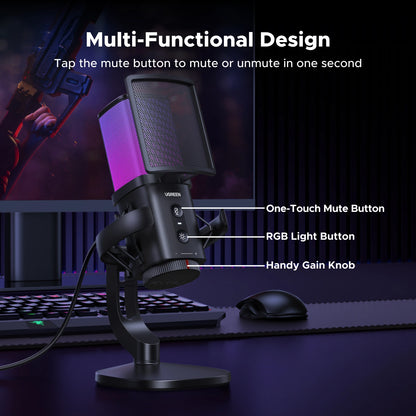 UGREEN Noise-Cancelling RGB 7-Light USB Desktop Microphone – CM581 – 65629
