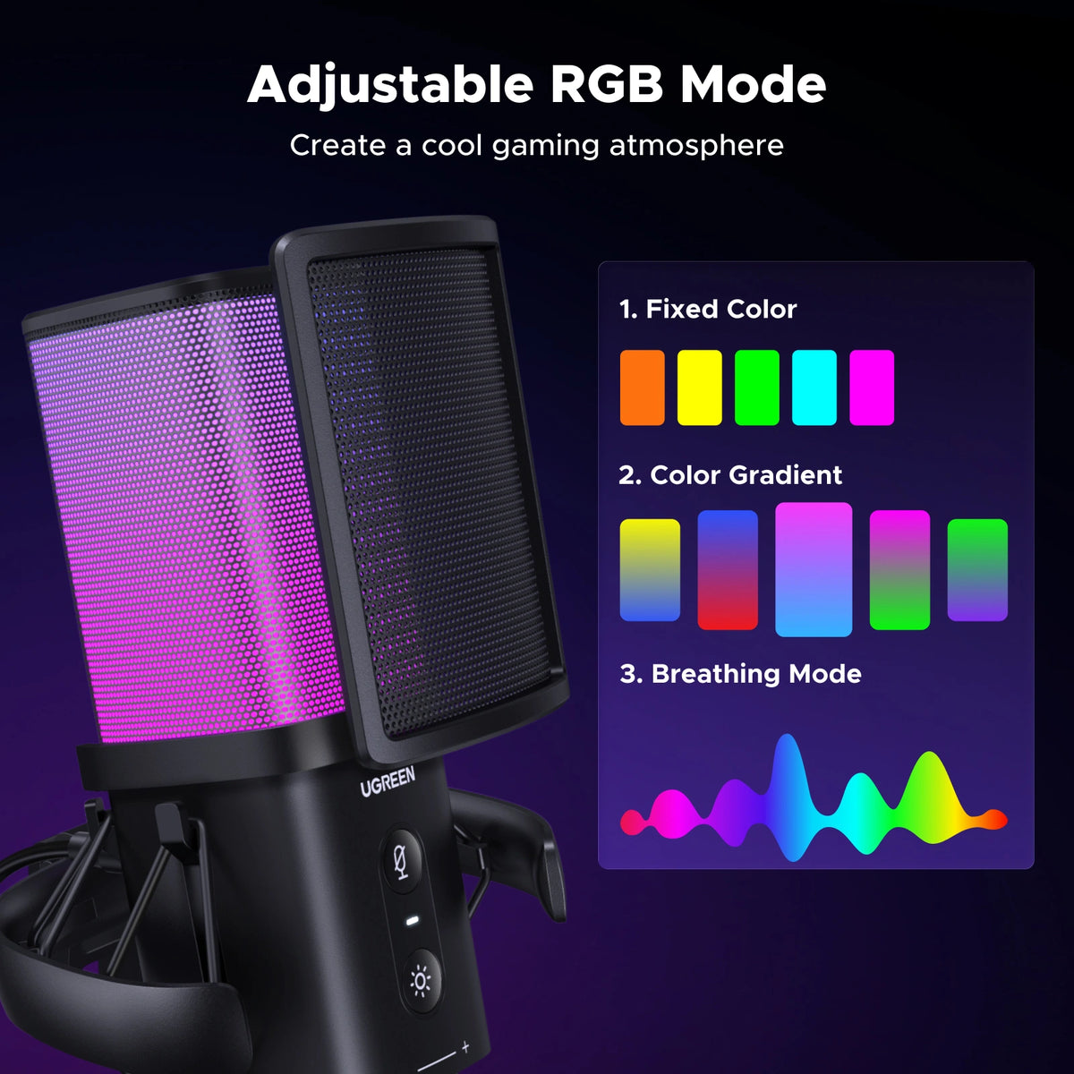 UGREEN Noise-Cancelling RGB 7-Light USB Desktop Microphone – CM581 – 65629
