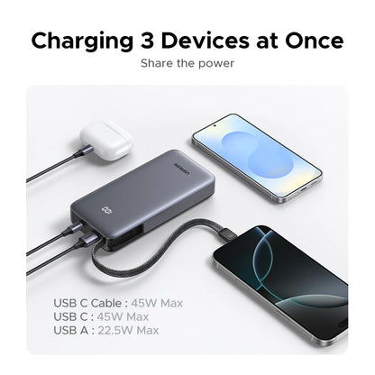 UGREEN 20000mAh 45W Power Bank with Built-in Cable – 55988B