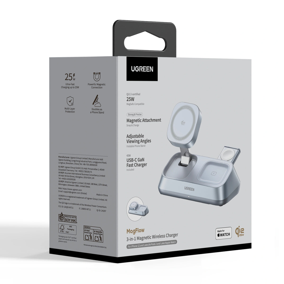UGREEN 25W MagFlow Qi2 3-in-1 Magnetic Wireless Charger – 55678