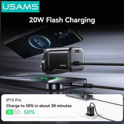 USAMS 20W GaN Mini 2C Dual-port Fast Charger With Type-C Cable (UK) – JC Series