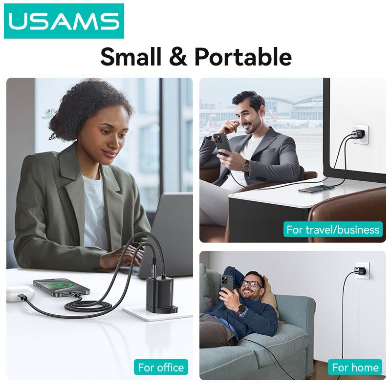 USAMS 20W GaN Mini 2C Dual-port Fast Charger With Type-C Cable (UK) – JC Series