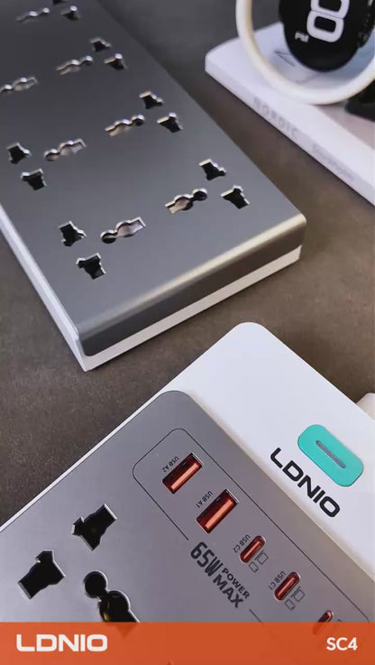 LDNIO 8 Ports 65W GaN 13-in-1 Universal Power Extension Cord - SC4