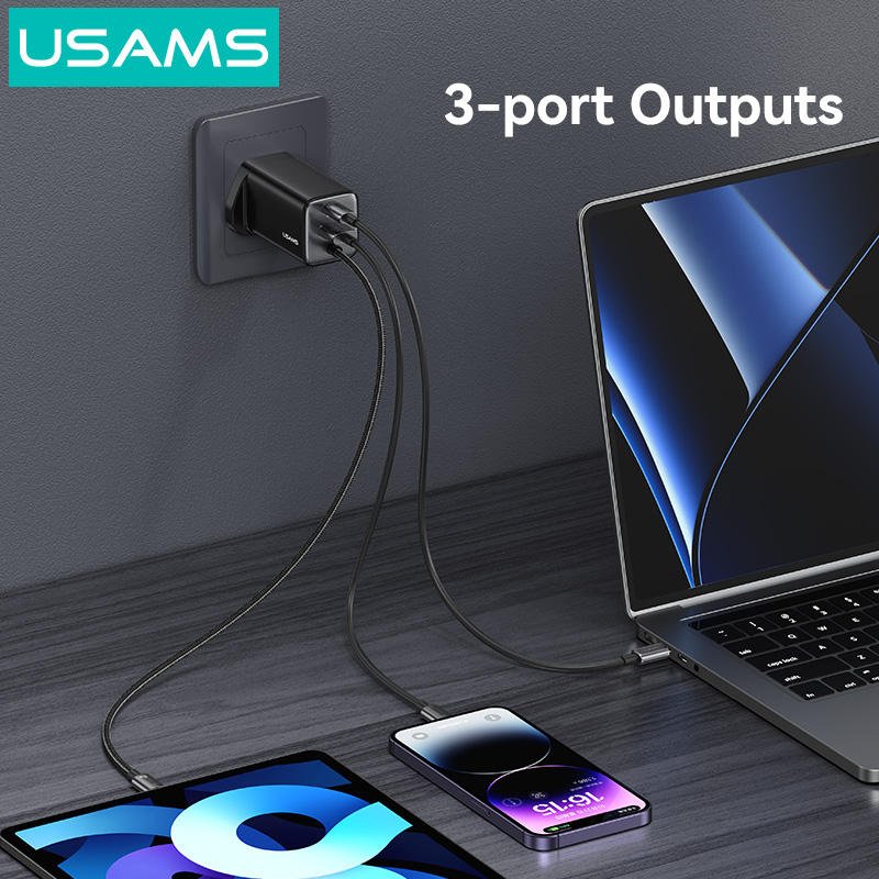 USAMS 65W GaN ACC 3-port Fast Charger with Type-C Cable (UK) – JC Series