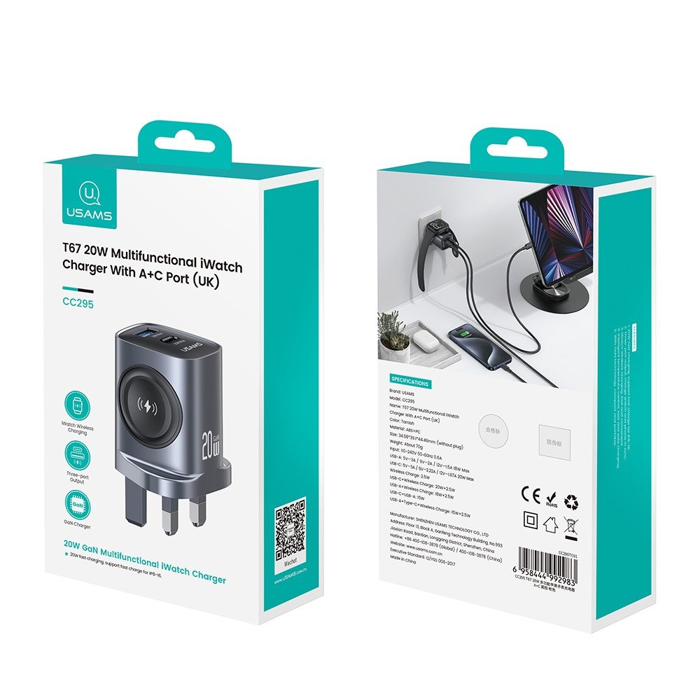 USAMS 20W Multifunctional iWatch Charger With A+C Port