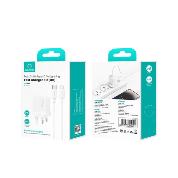 USAMS 20W Fast Charger with 30W Type-C To Lightning 1m Cable – Yi Series OY CC227